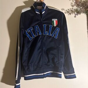 Track Jacket Navy Blue Italian Flag Soccer Style Zip Up S